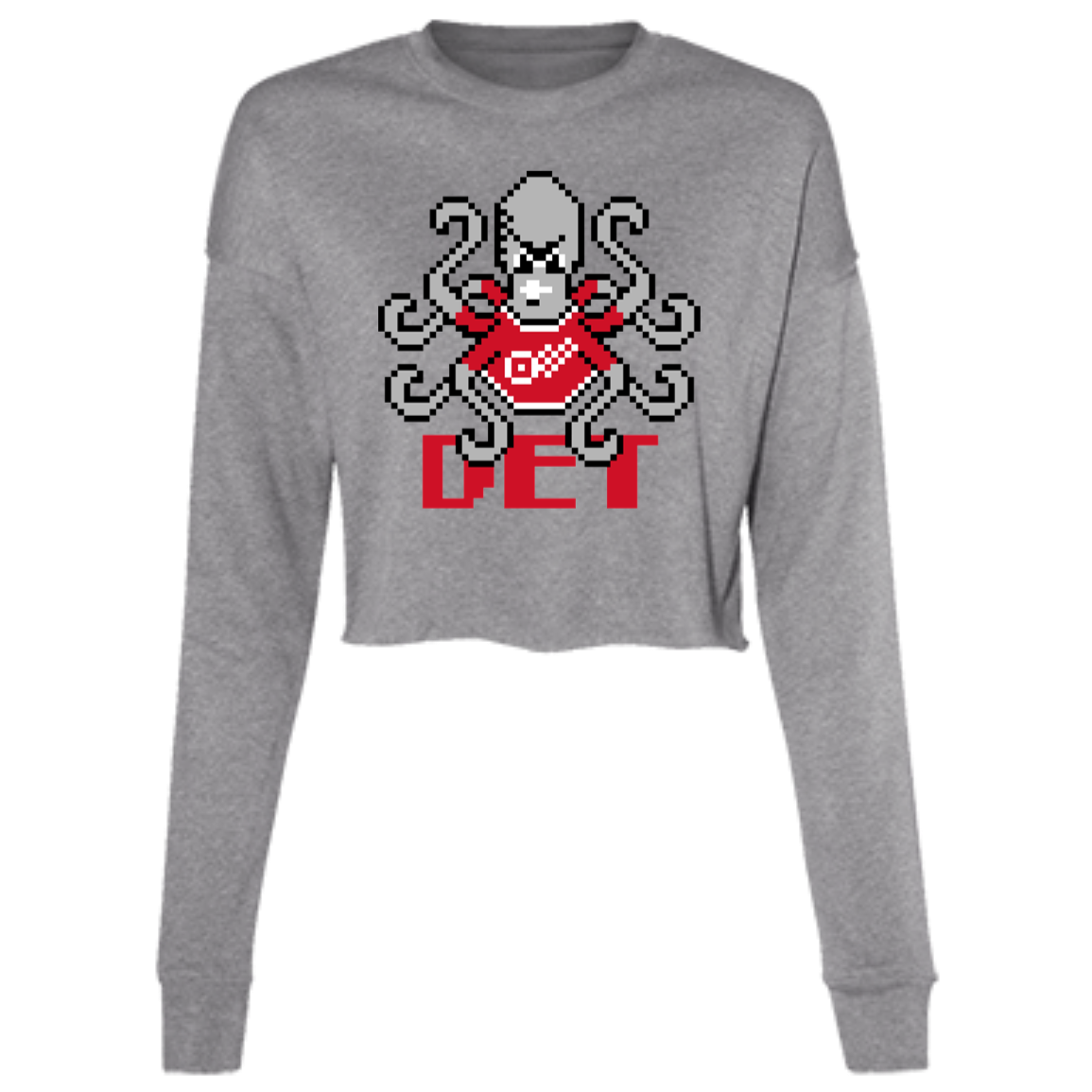 8bit Det Octopus - Red Women's Cropped Crewneck Sweatshirt