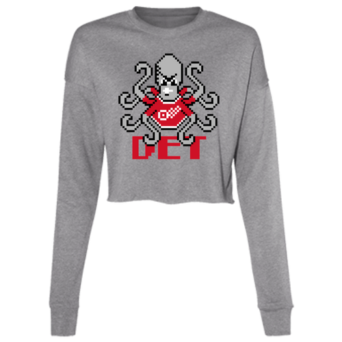 8bit Det Octopus - Red Women's Cropped Crewneck Sweatshirt