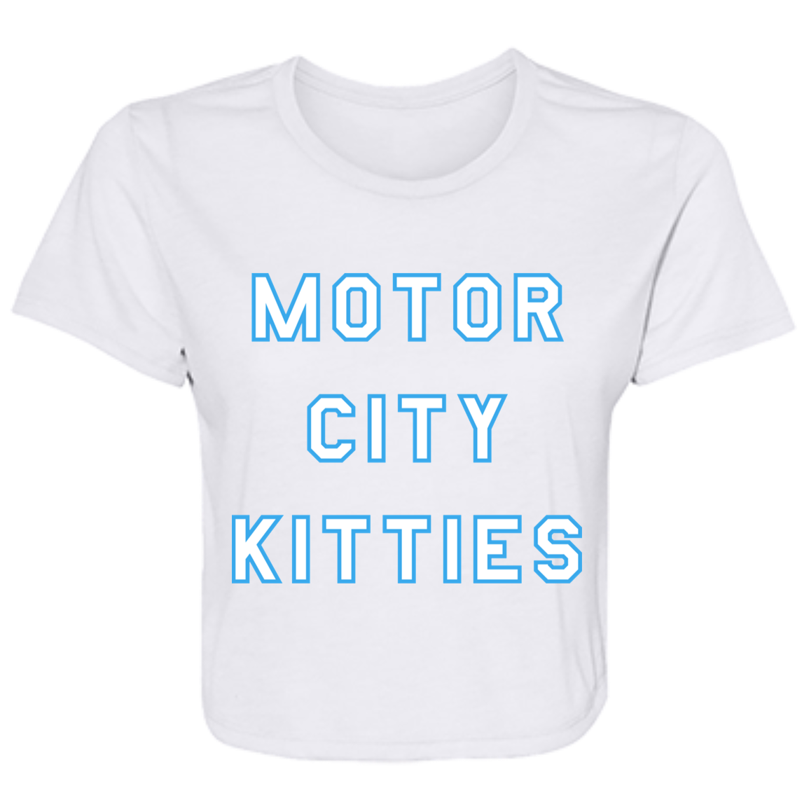 Motor City Kitties - White + Light Blue Flowy Cropped Tee