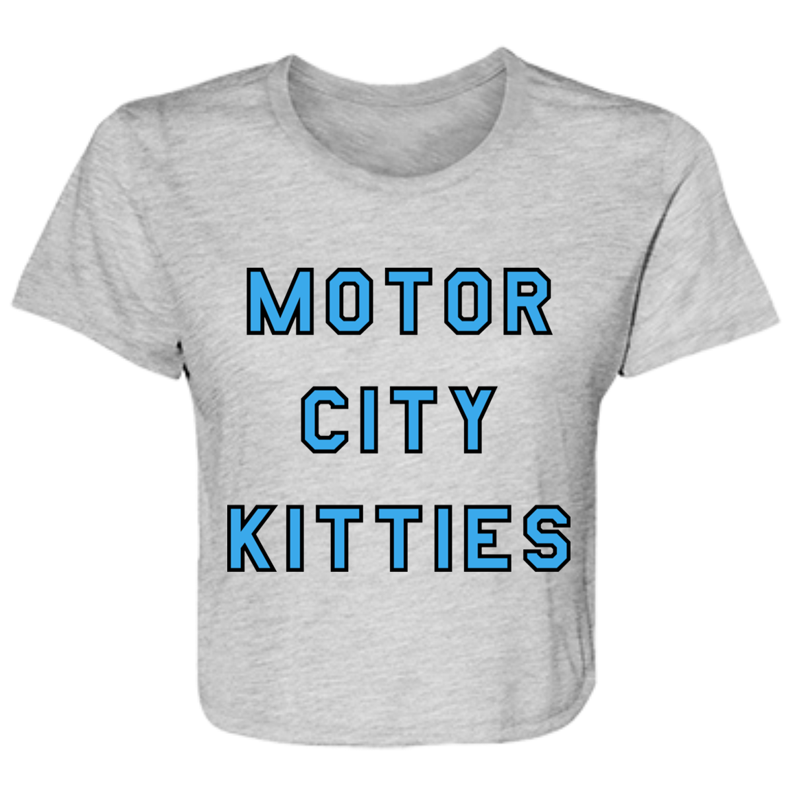 Motor City Kitties - Light Blue + Black Flowy Cropped Tee