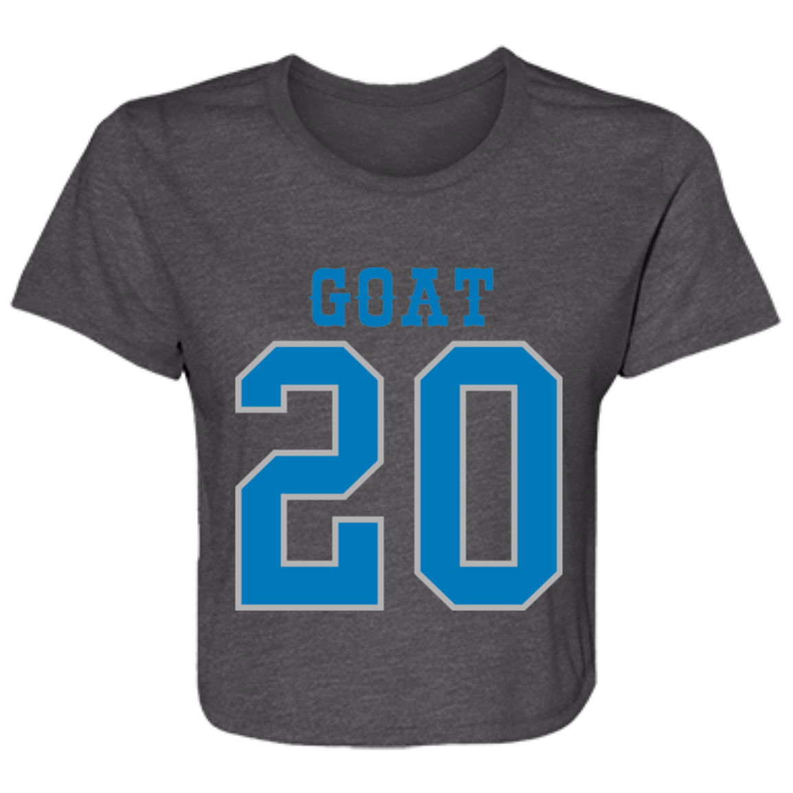 Detroit Football Number 20 - Dark Blue + Silver Flowy Cropped Tee