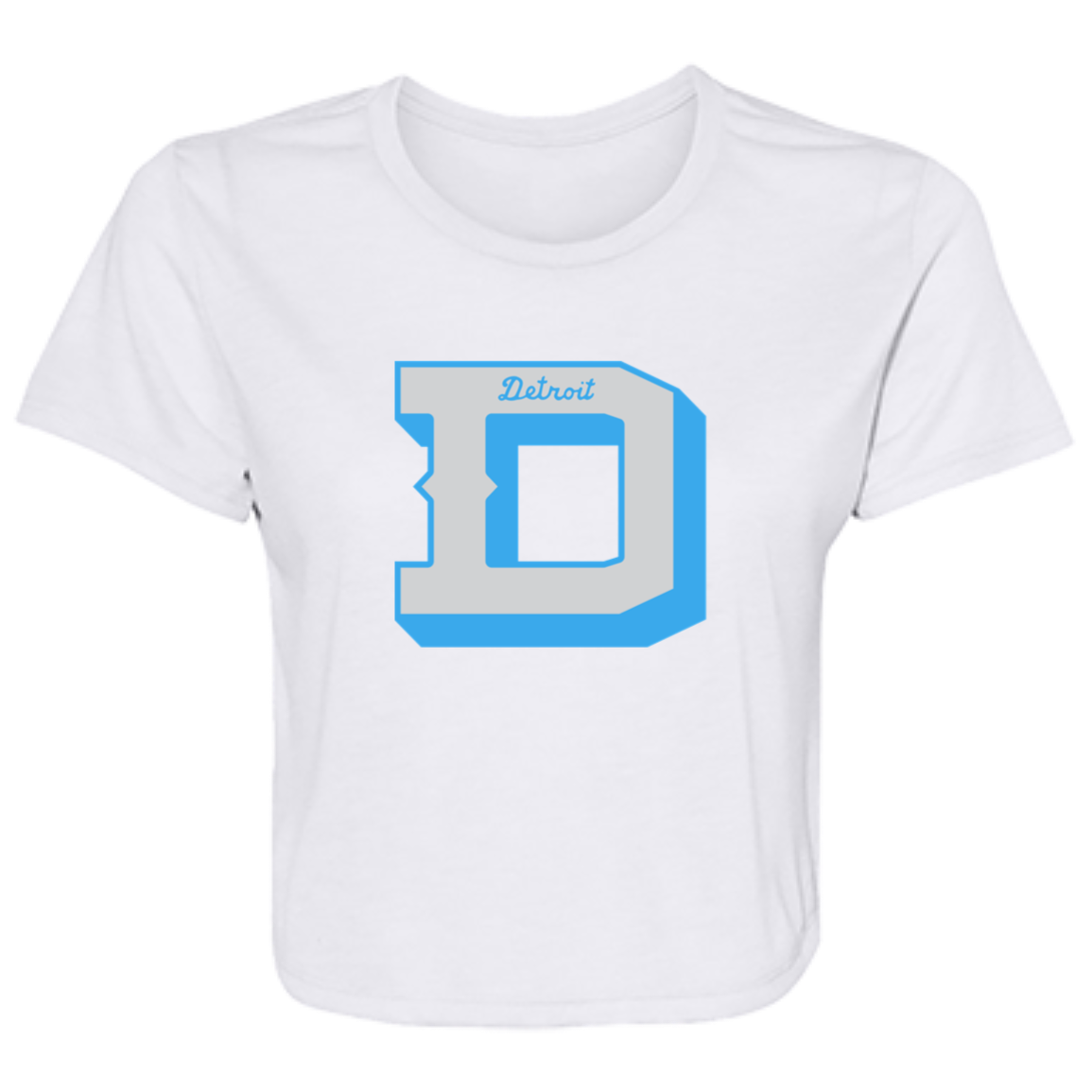 Detroit Football D - Silver + Light Blue Flowy Cropped Tee