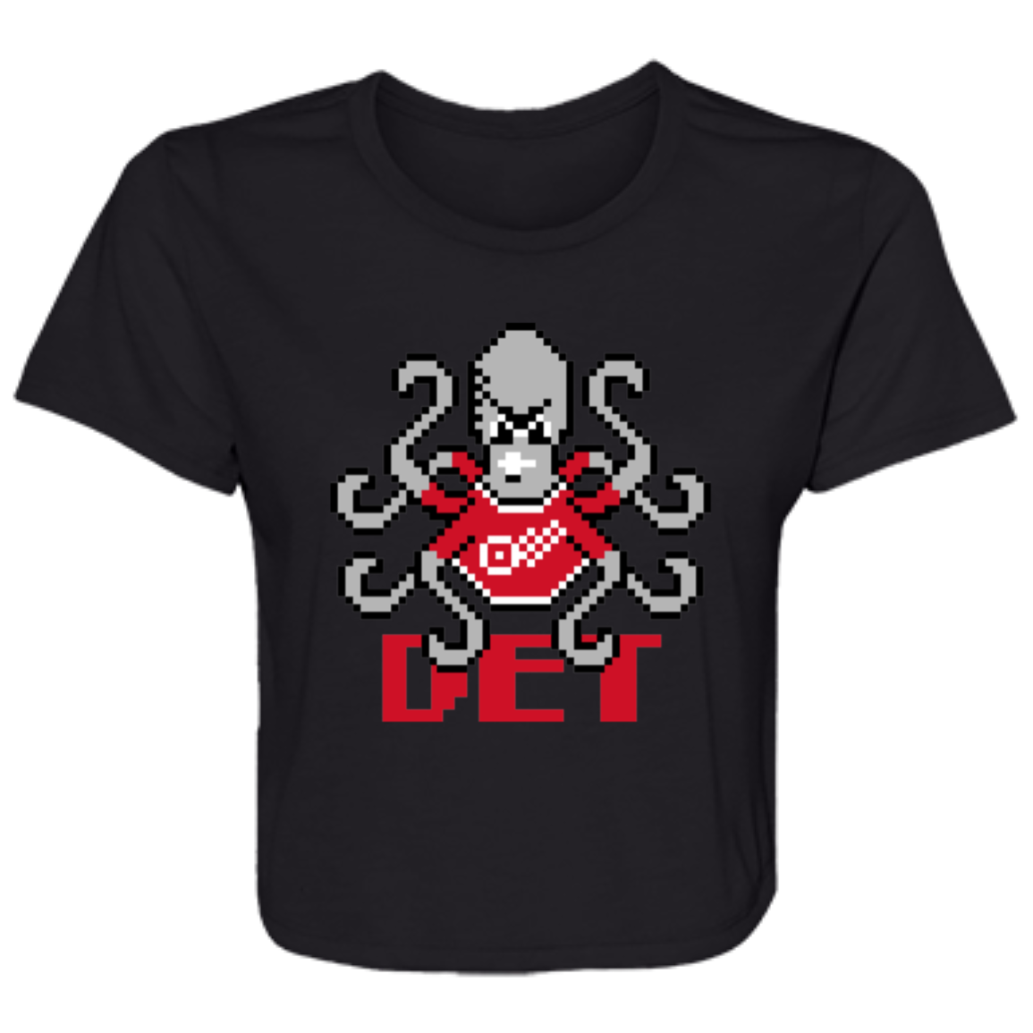 8bit Det Octopus - Red Flowy Cropped Tee