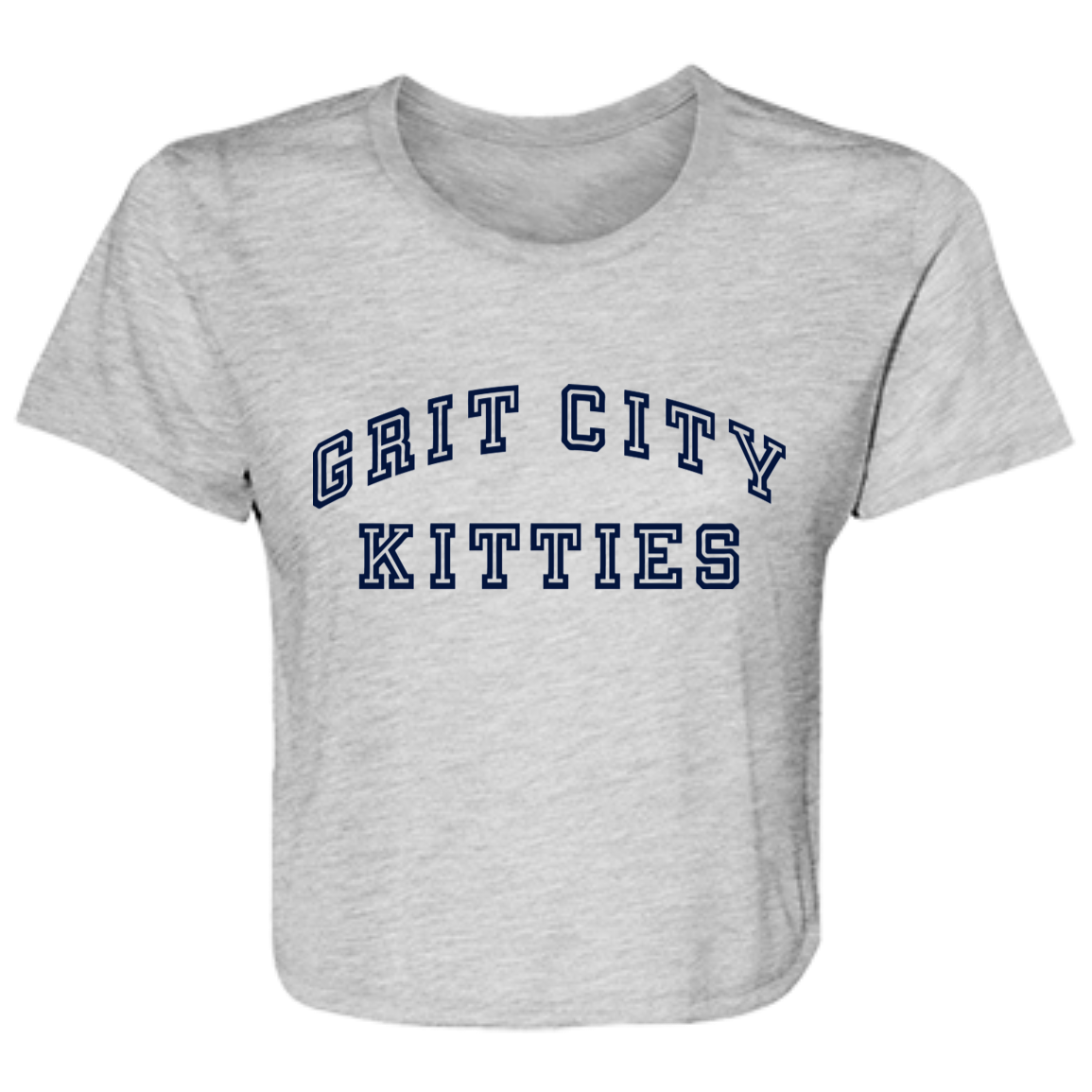 Grit City Kitties - Navy Women's Flowy Cropped T-Shirt