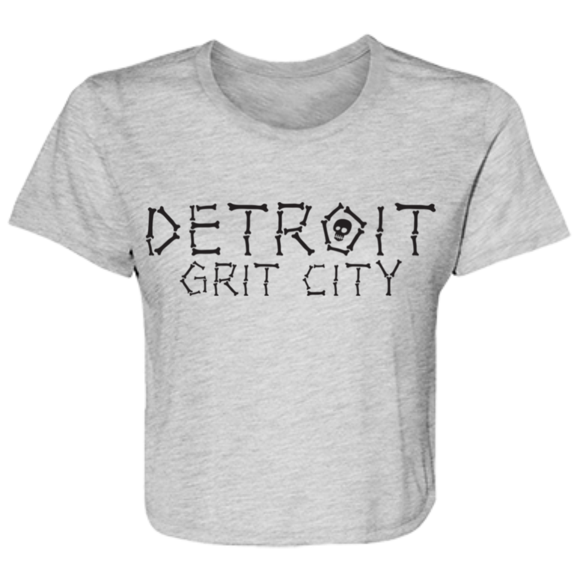 Detroit Grit City Bones - Black Women's Flowy Cropped T-Shirt