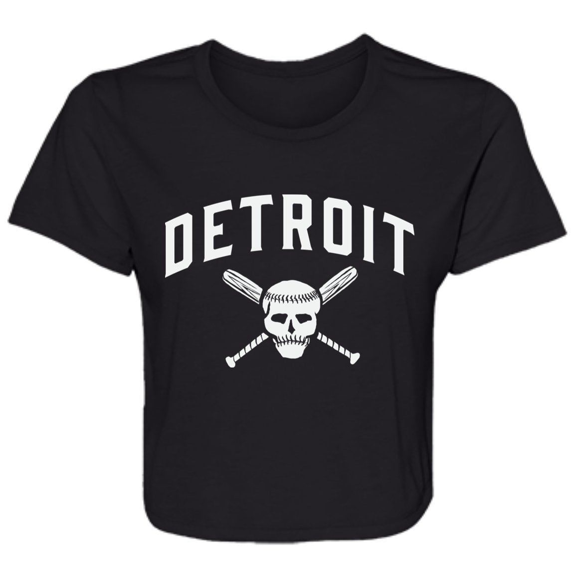 Detroit Skull and Crossbones - White Women's Flowy Cropped T-Shirt