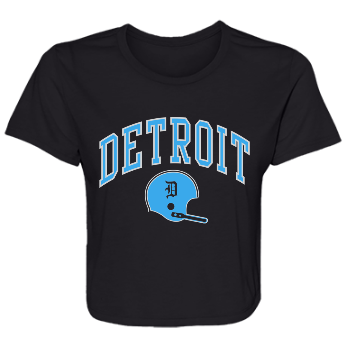 Detroit Football Helmet - Light Blue + Light Silver Flowy Cropped Tee
