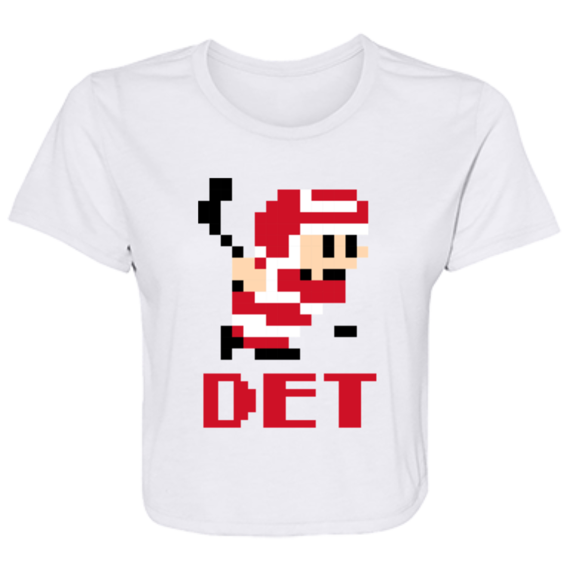 8bit Det Hockey - Red + Black Flowy Cropped Tee