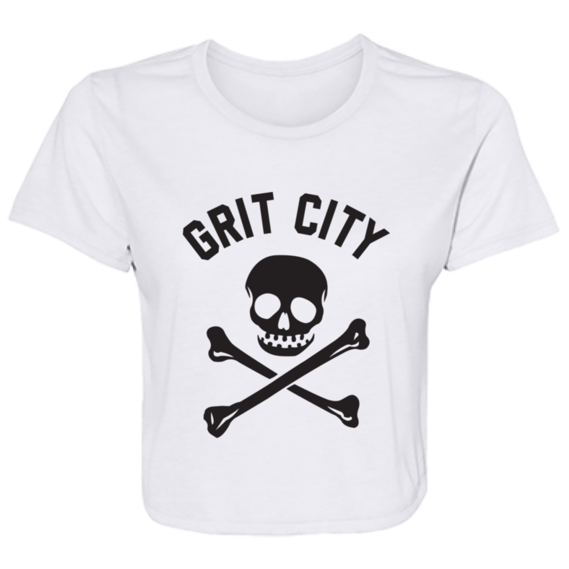 Grit City Cross Bones - Black Women's Flowy Cropped T-Shirt