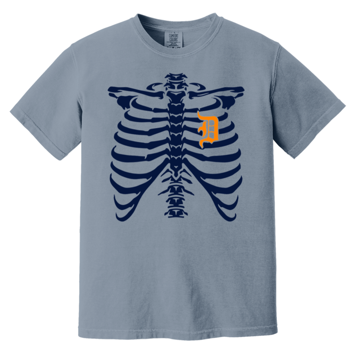 Detroit Heart Skeleton - Navy Orange Vintage Washed T-Shirt
