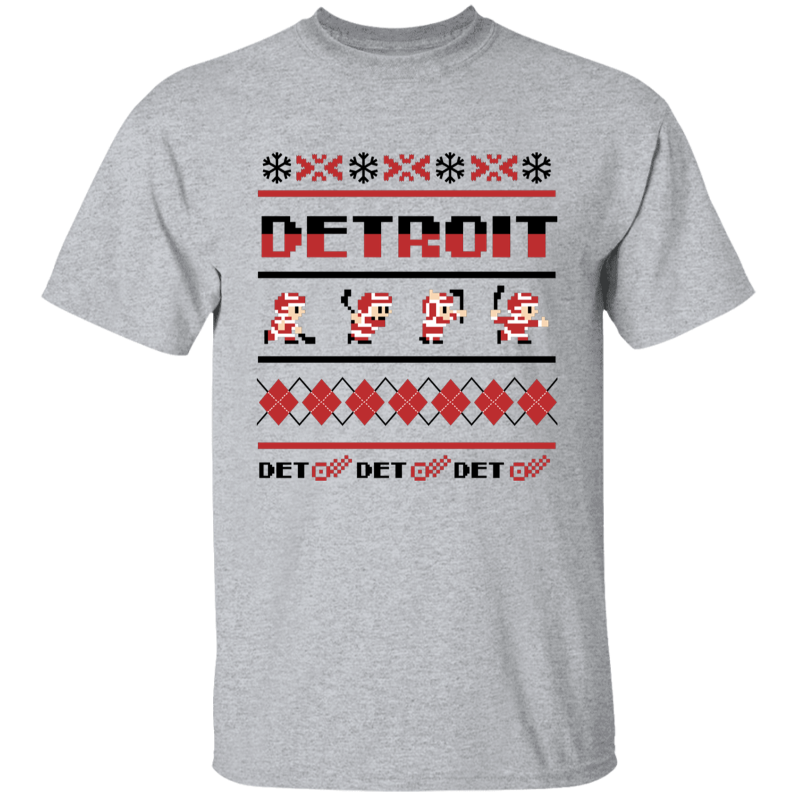 Detroit Hockey Sweater - Red + Black Kids Unisex Classic T-Shirt
