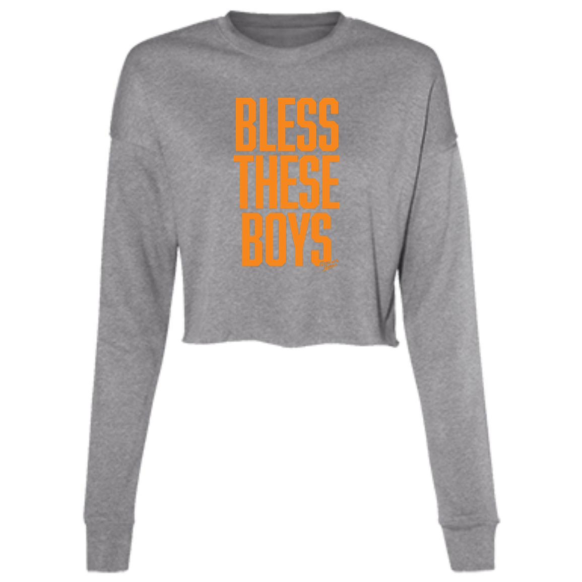 Bless These Boys - Block Font - Orange Women's Cropped Crewneck Sweatshirt