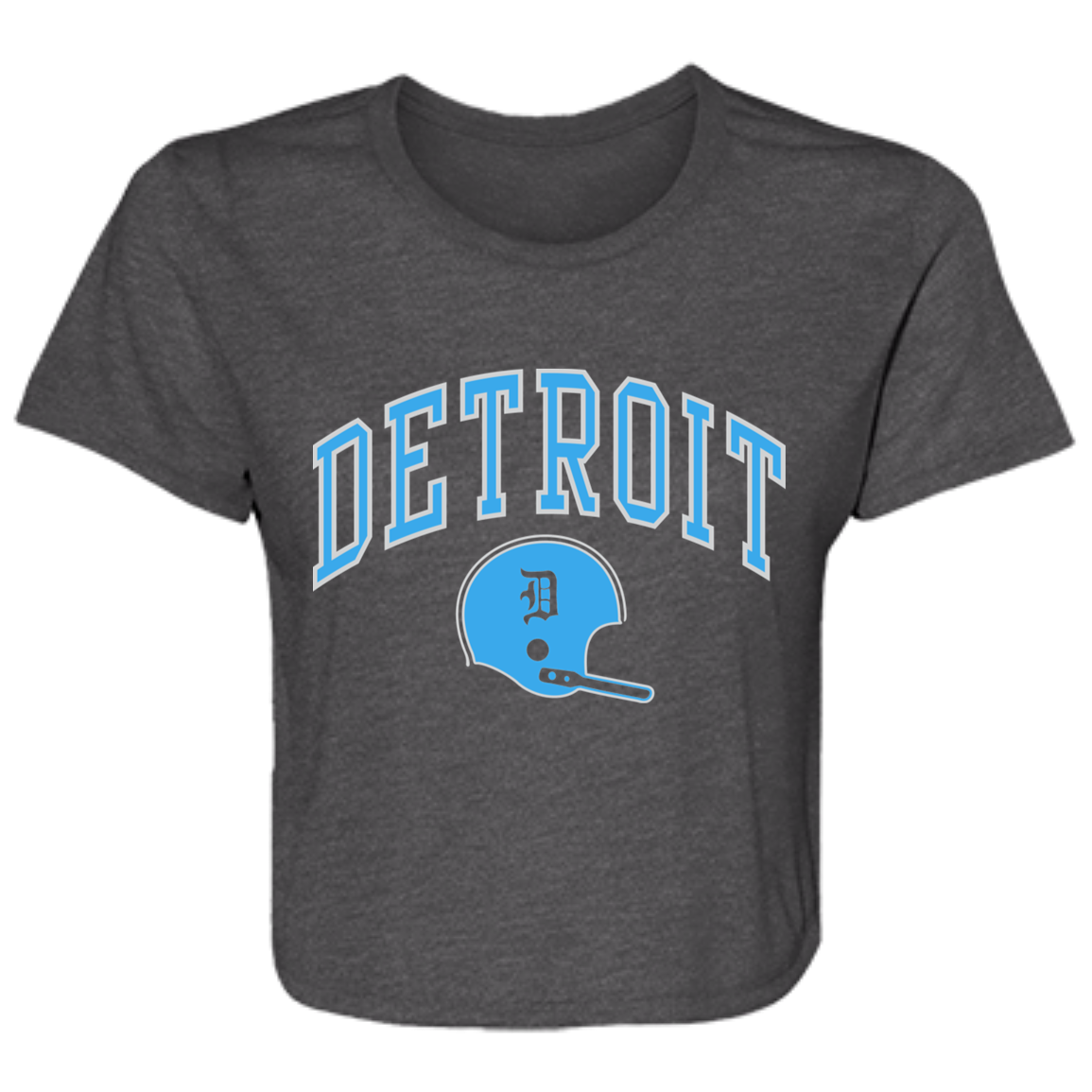 Detroit Football Helmet - Light Blue + Light Silver Flowy Cropped Tee