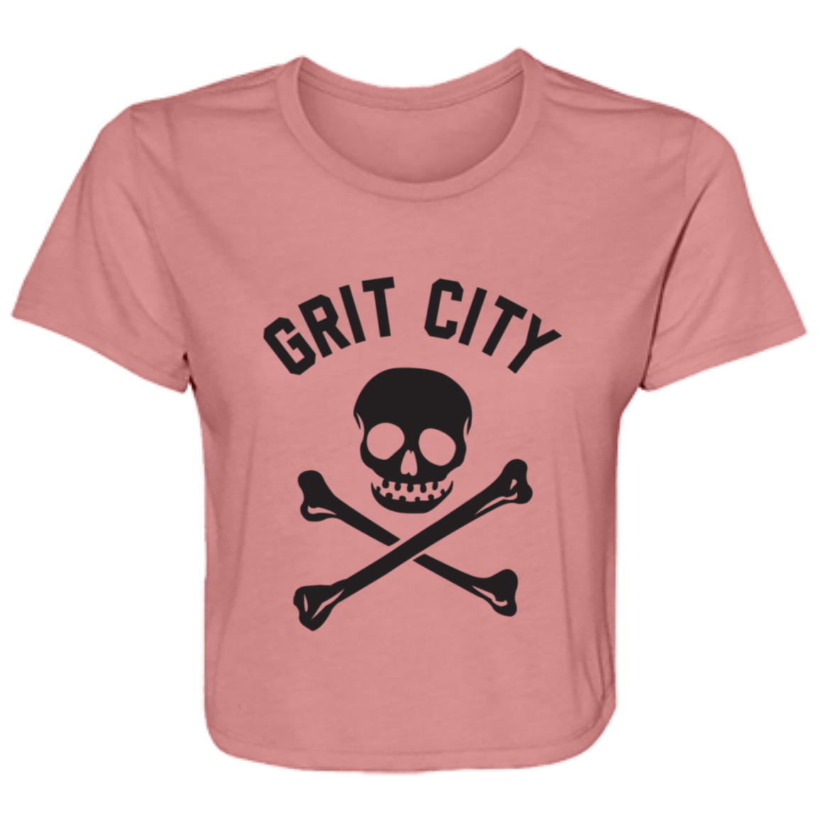 Grit City Cross Bones - Black Women's Flowy Cropped T-Shirt
