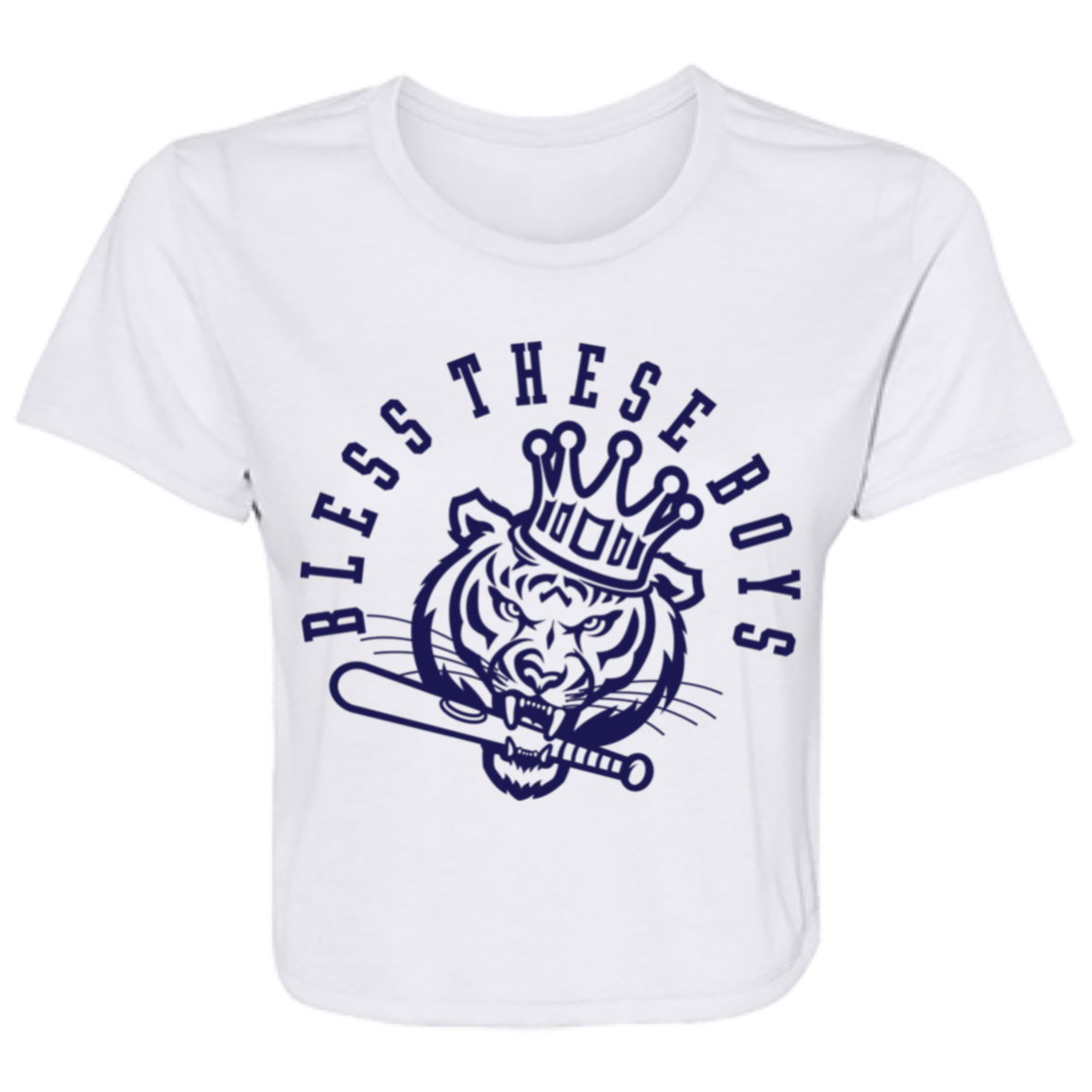 Bless These Boys - Navy Women's Flowy Cropped T-Shirt