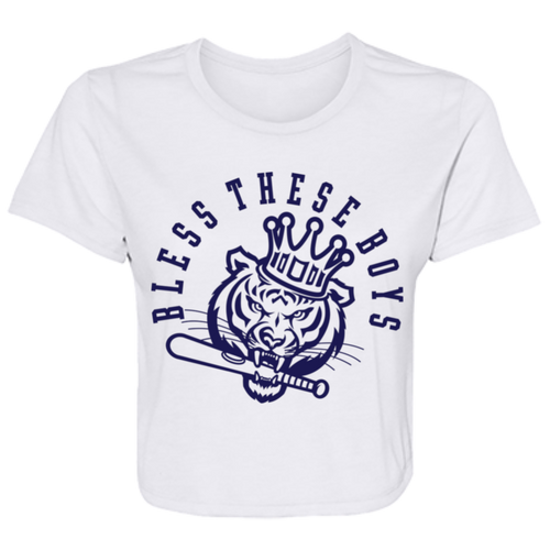 Bless These Boys - Navy Women's Flowy Cropped T-Shirt