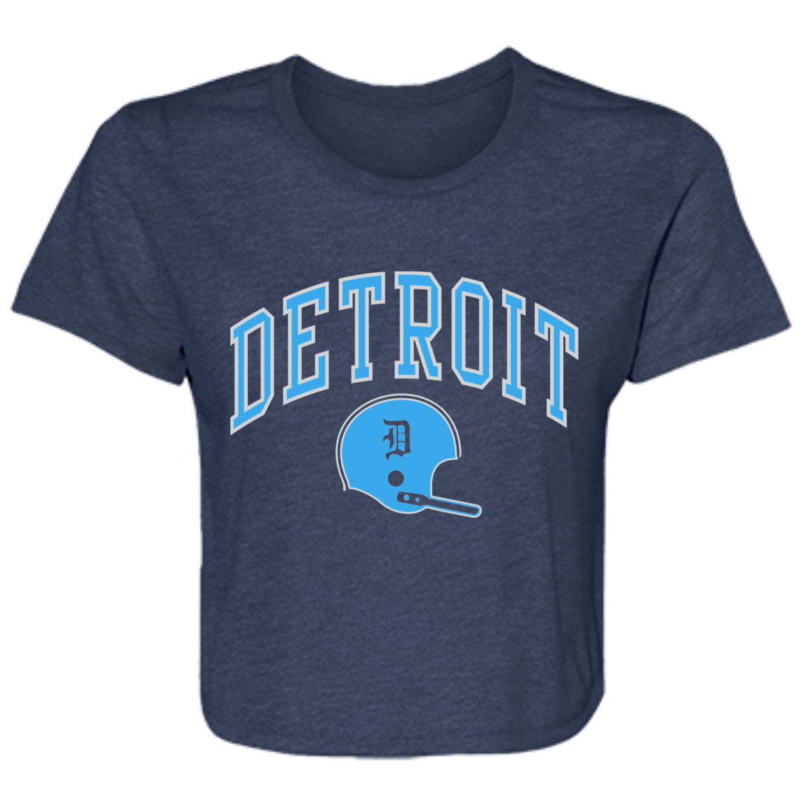 Detroit Football Helmet - Light Blue + Light Silver Flowy Cropped Tee