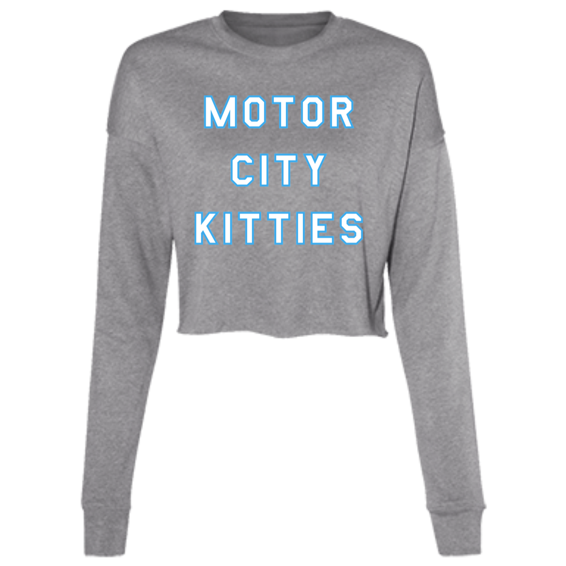 Motor City Kitties - White + Light Blue Women's Cropped Crewneck Sweatshirt