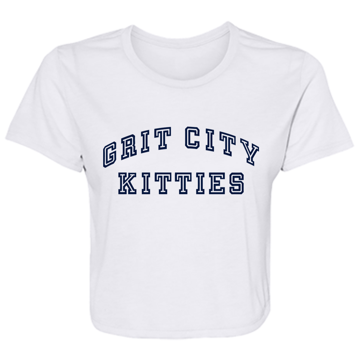 Grit City Kitties - Navy Women's Flowy Cropped T-Shirt