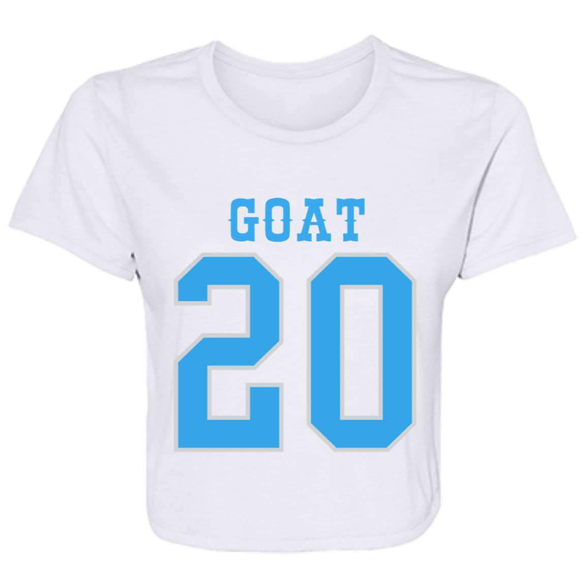 Detroit Football Number 20 - Light Blue + Silver Flowy Cropped Tee