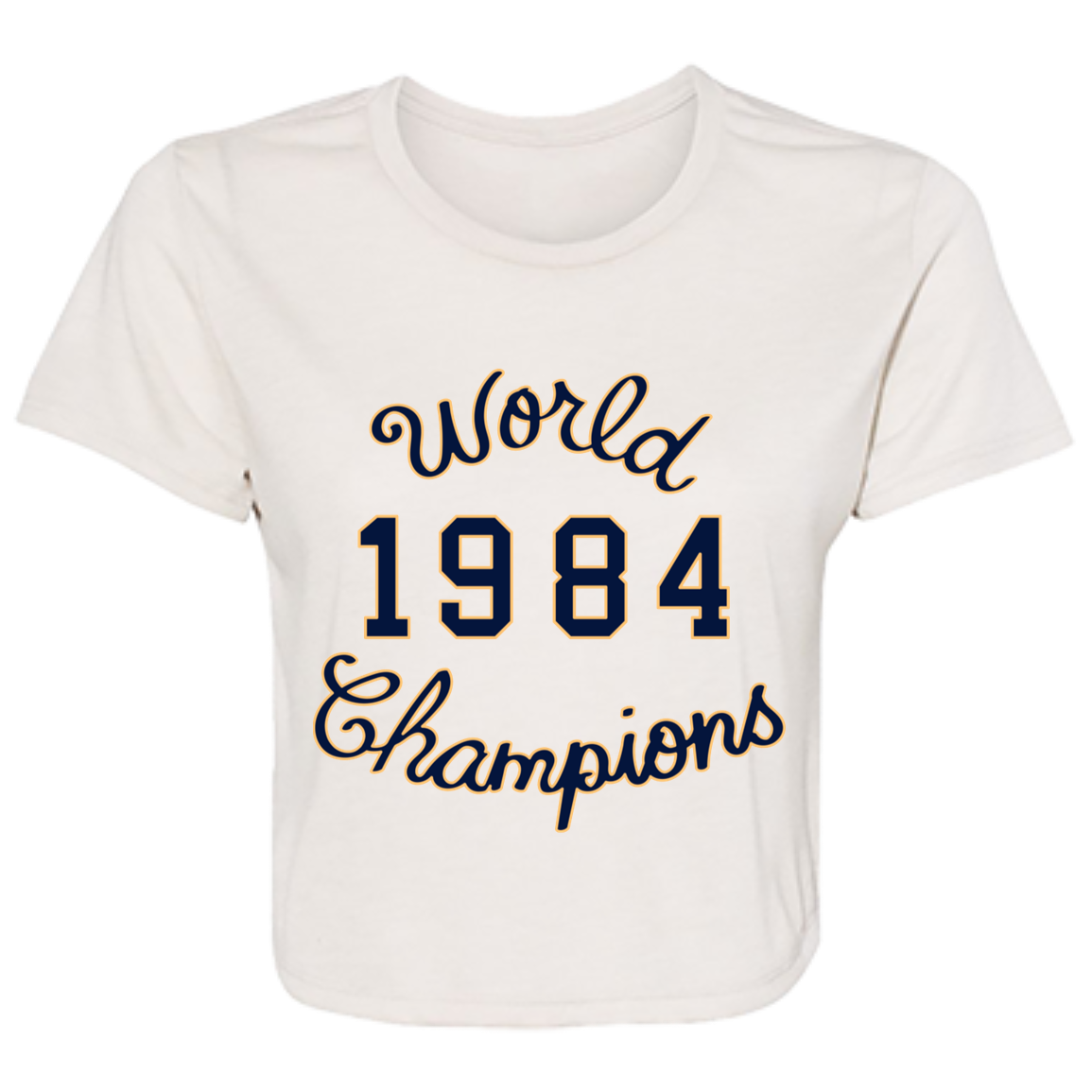World Champions - Navy + Lt Orange Women's Flowy Cropped T-Shirt